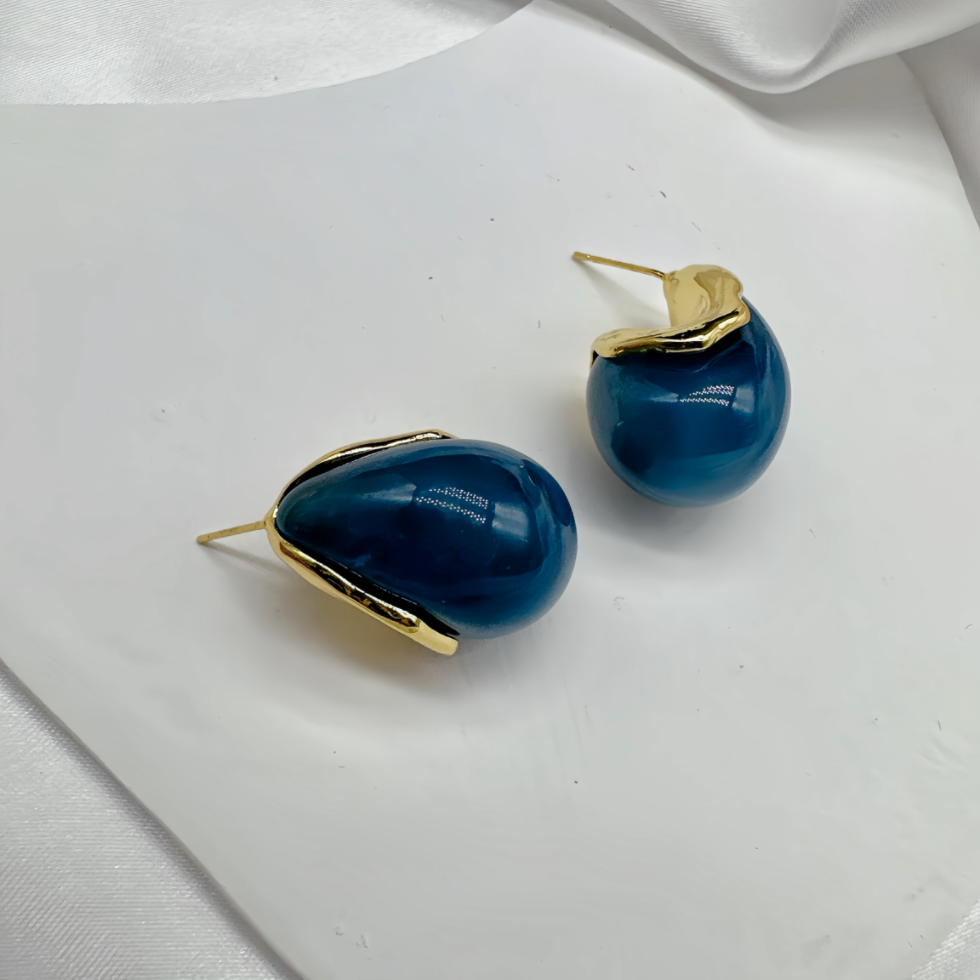 Blue Dome Hoops Resin Earrings