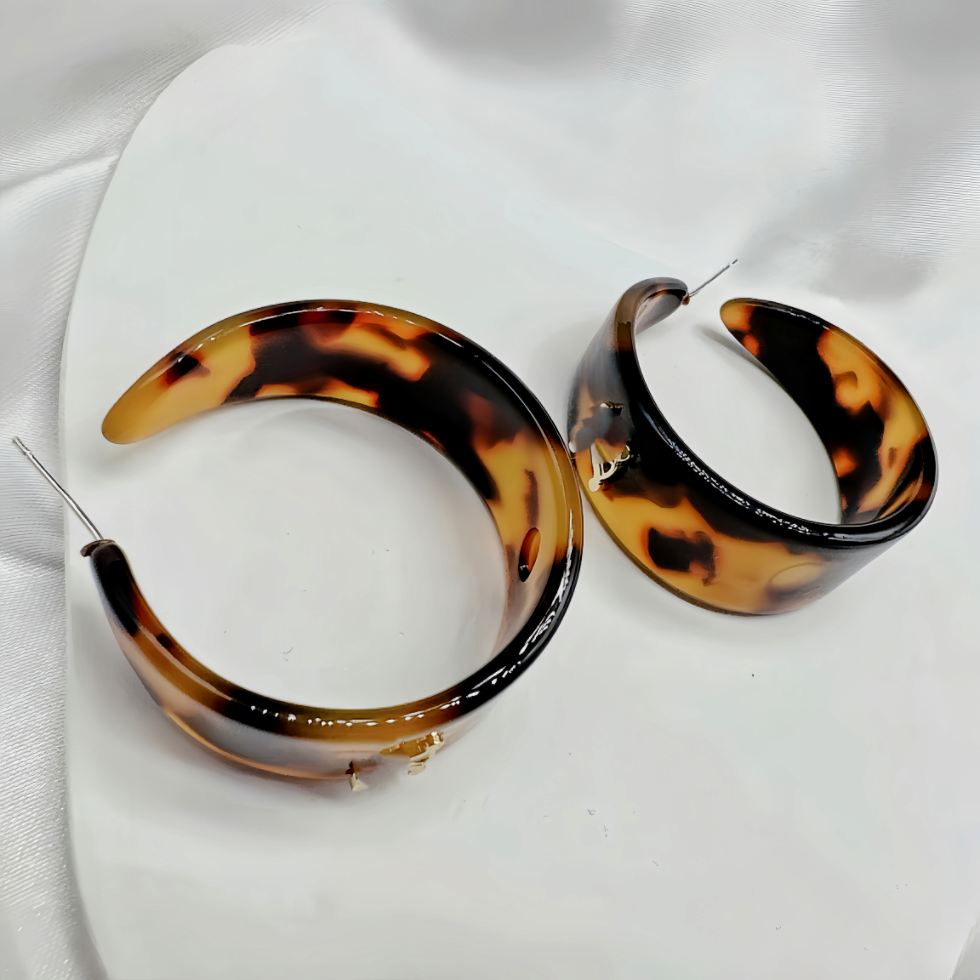 Dark Brown Wide Resin Hoop Earrings