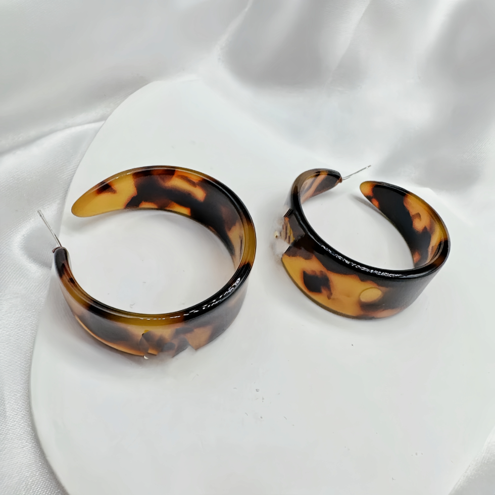 Dark Brown Wide Resin Hoop Earrings