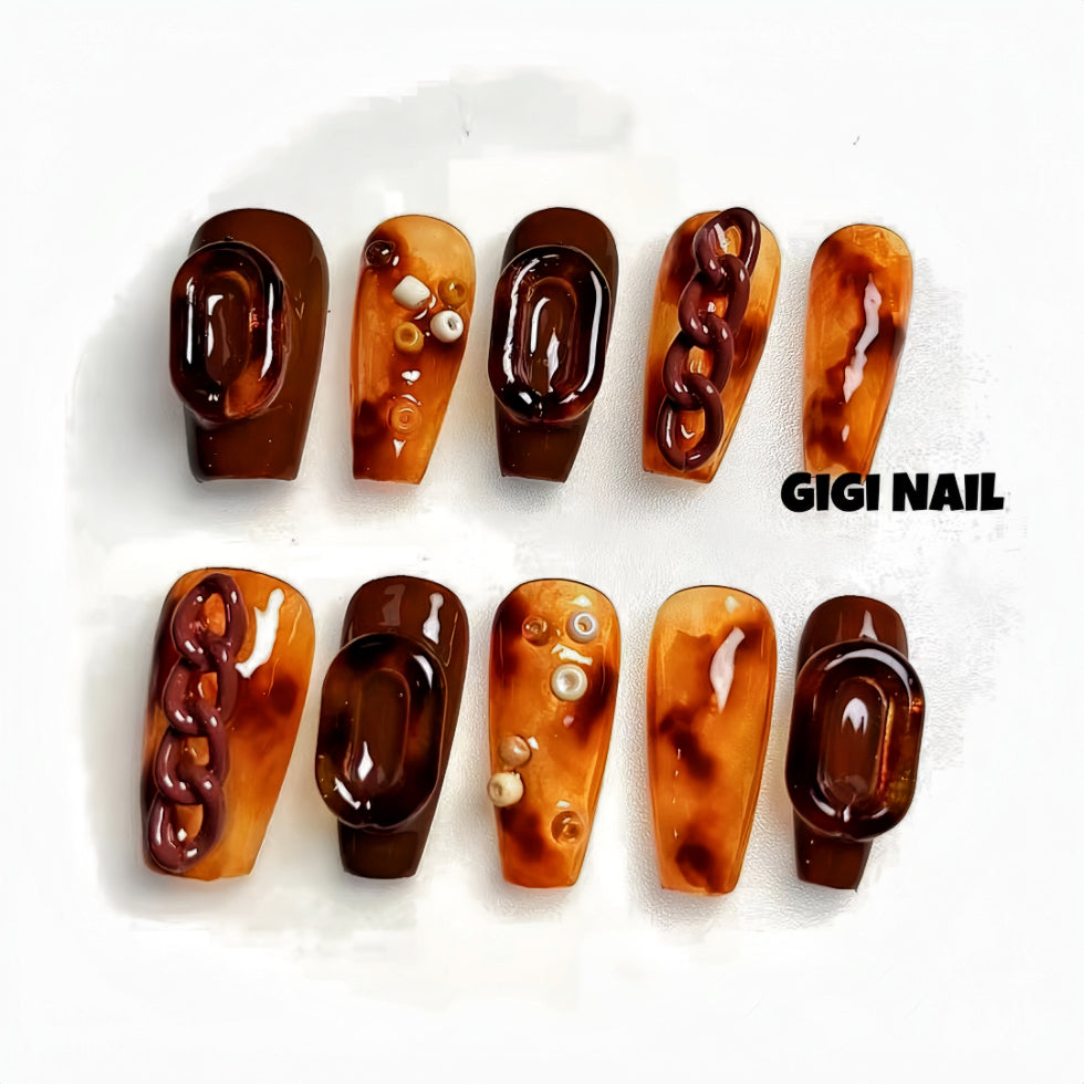 【Custom】Amber & Chain Press-on Nails