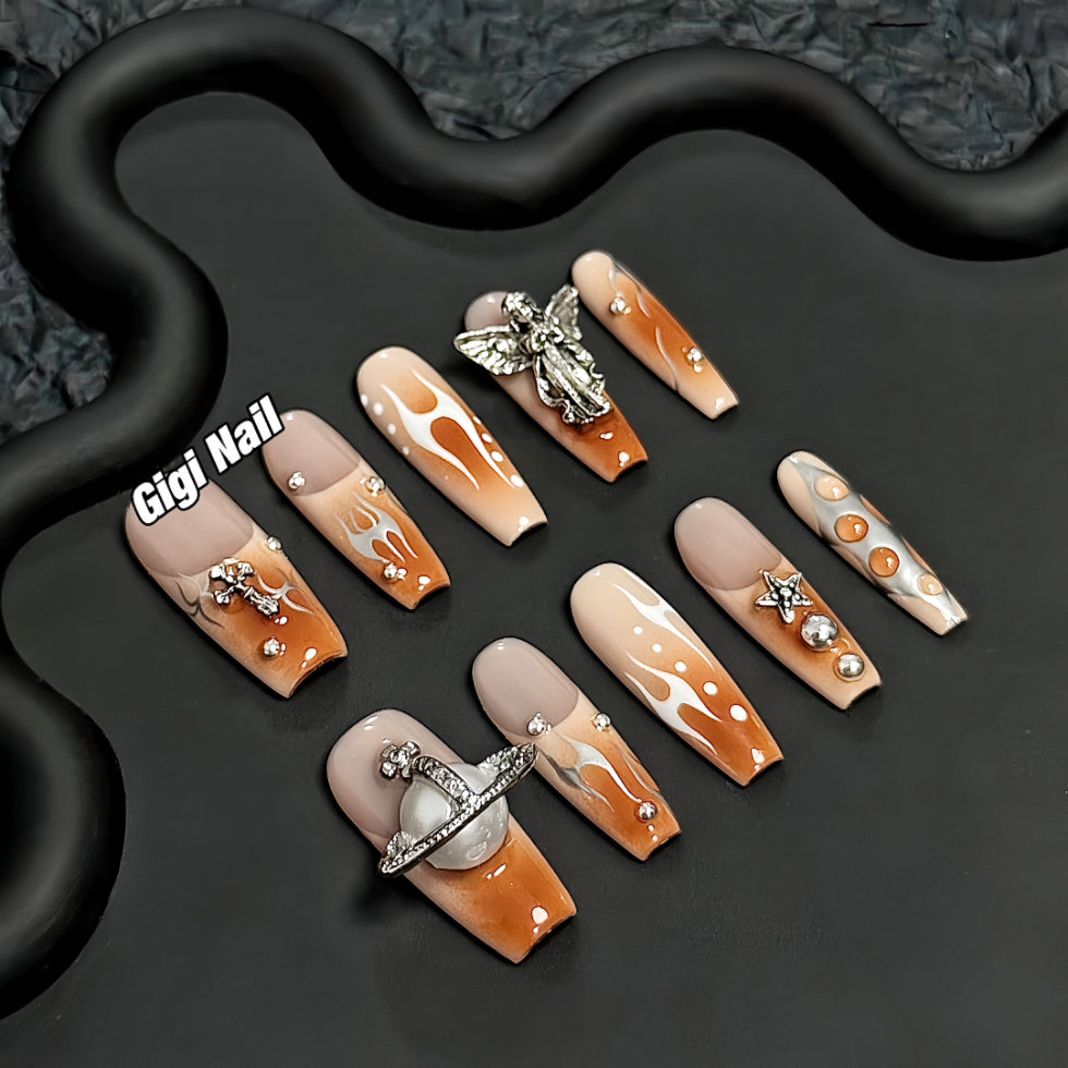 【Custom】Mocha Ombre Planet & Angle Press-on Nails