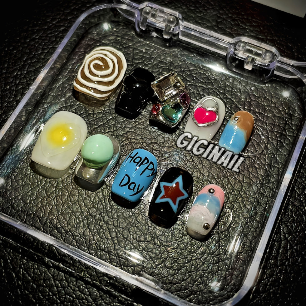 【Custom】 Blue Happy day Press-on Nails