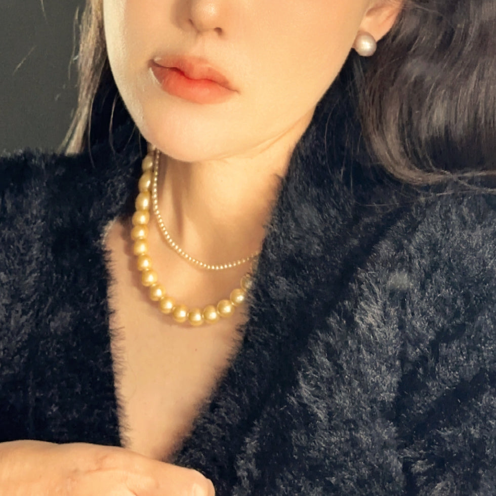 3mm Gold Plated Seed FAUX Pearl Beads Necklace