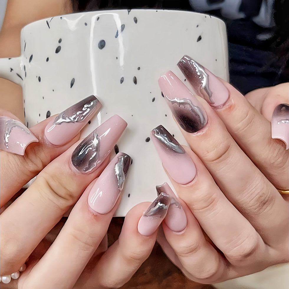 【Hand made】Pink & Black Ombre Nails