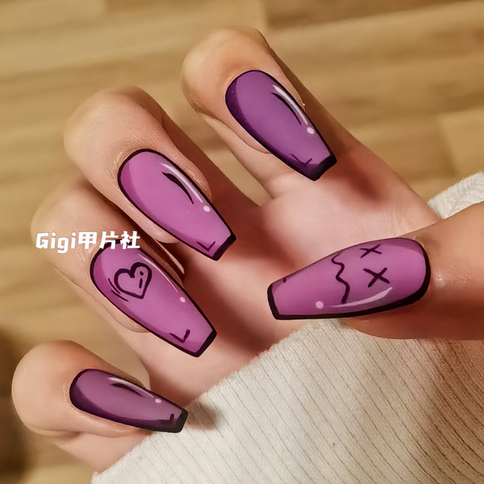 【Custom】 Pink Cartoon Style|Hand-Painted Doodle|Nail Art | Press-on Nails