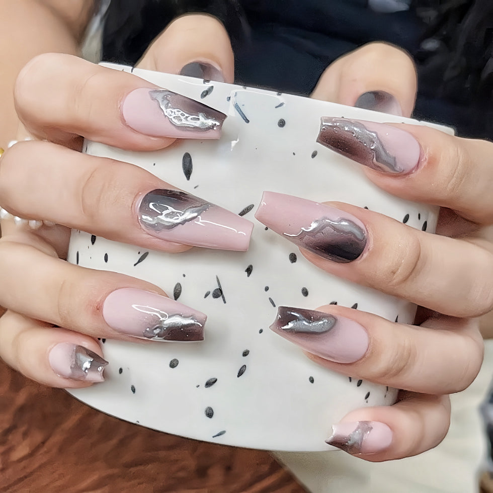 【Hand made】Pink & Black Ombre Nails