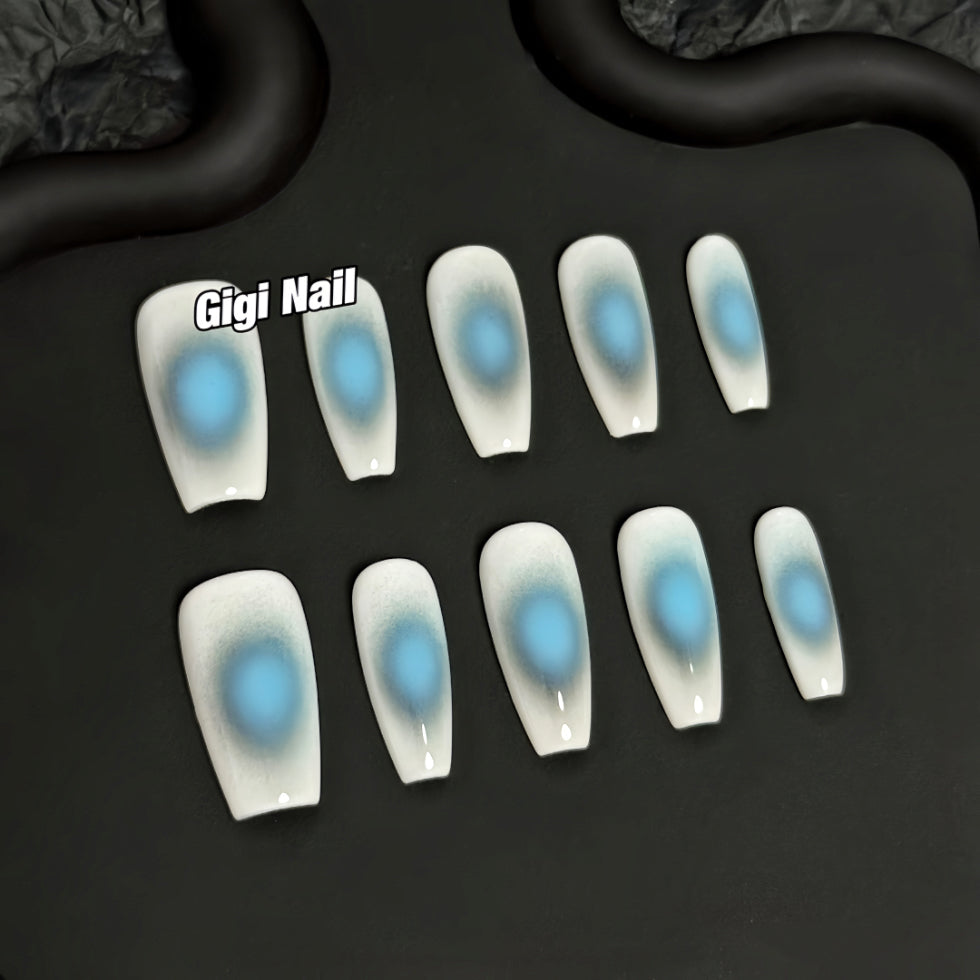 【Custom】 White-Blue Nail Art |Airbrush Nails|Nail Art | Press-on Nails