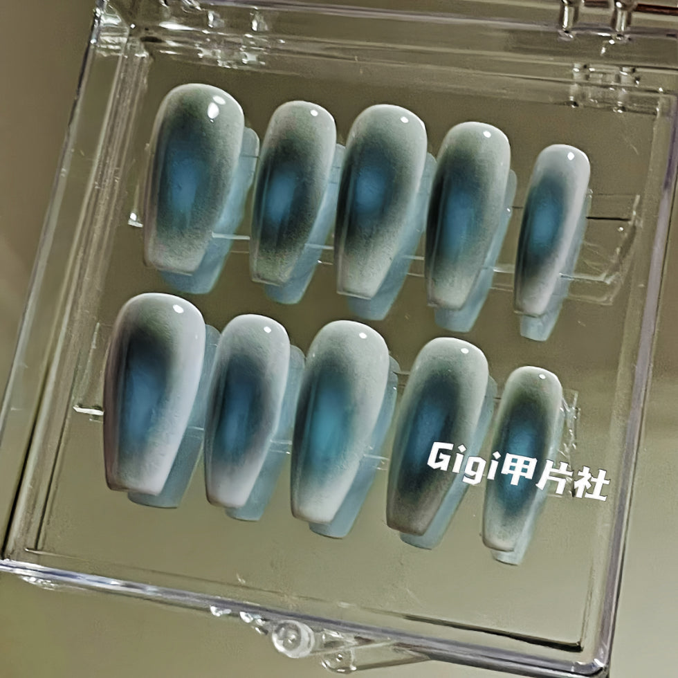 【Custom】 White-Blue Nail Art |Airbrush Nails|Nail Art | Press-on Nails