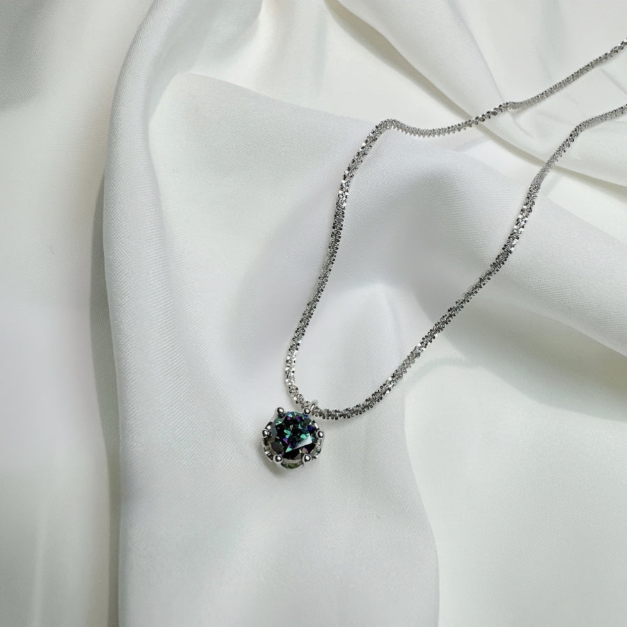 Sterling Silver and Dark Green Moissanite Necklace