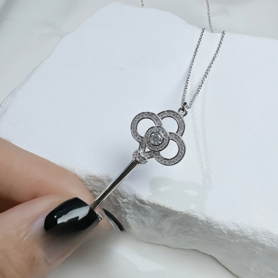 Moissanite and Silver Inlaid Zircon Key Necklace
