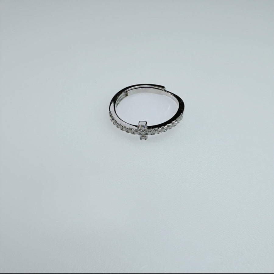 Sterling Silver Inlaid Moissanite Cross Open-Ring