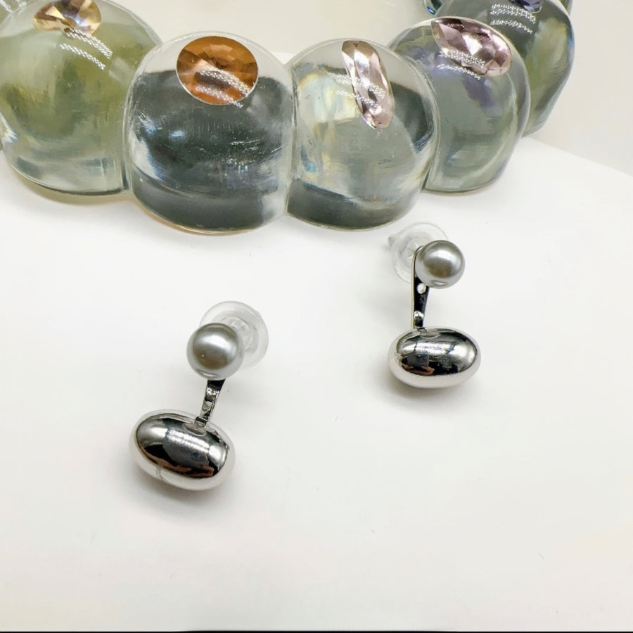 6mm Copper Alloy Silver FAUX Pearl Earrings