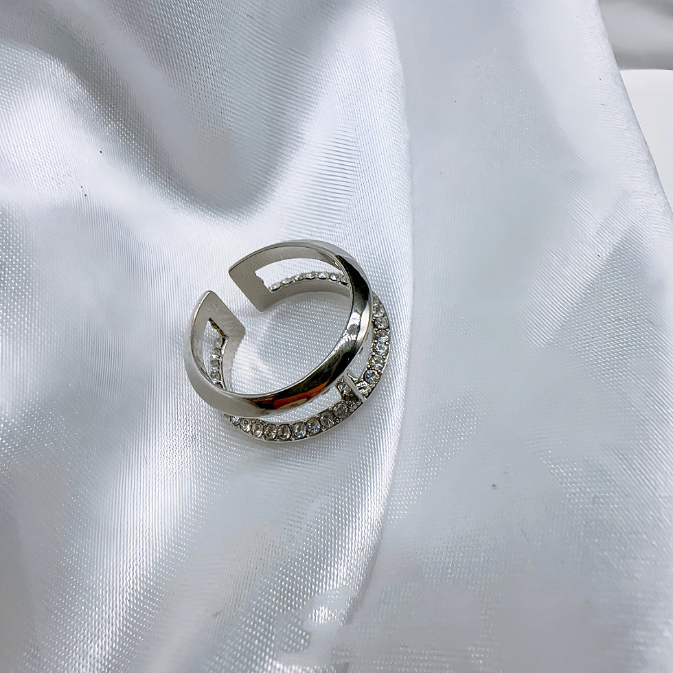 Silver Howllow Double Layers Zircon Ring