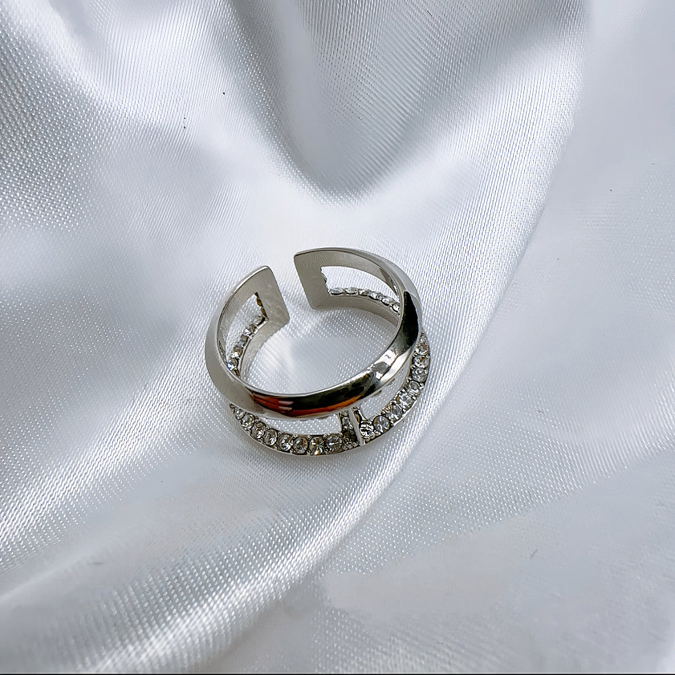 Silver Howllow Double Layers Zircon Ring