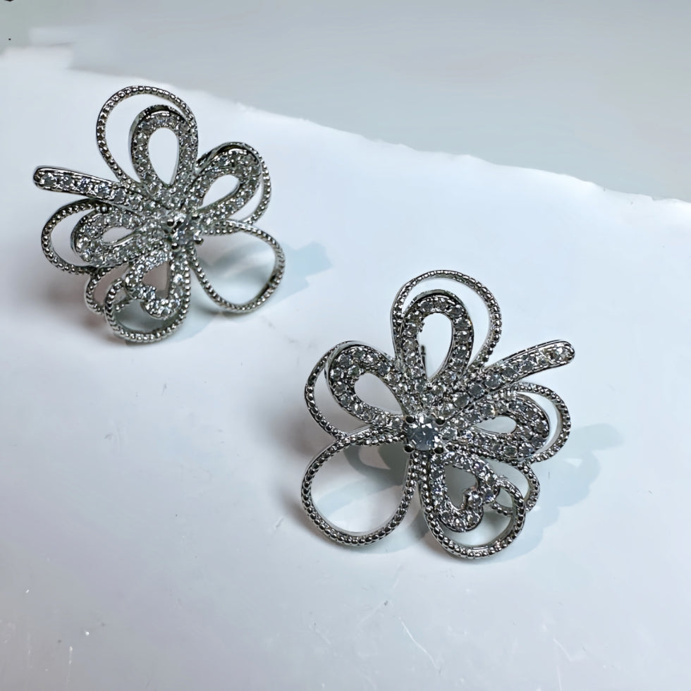Flower Copper Alloy Inlaid Zircon Earrings
