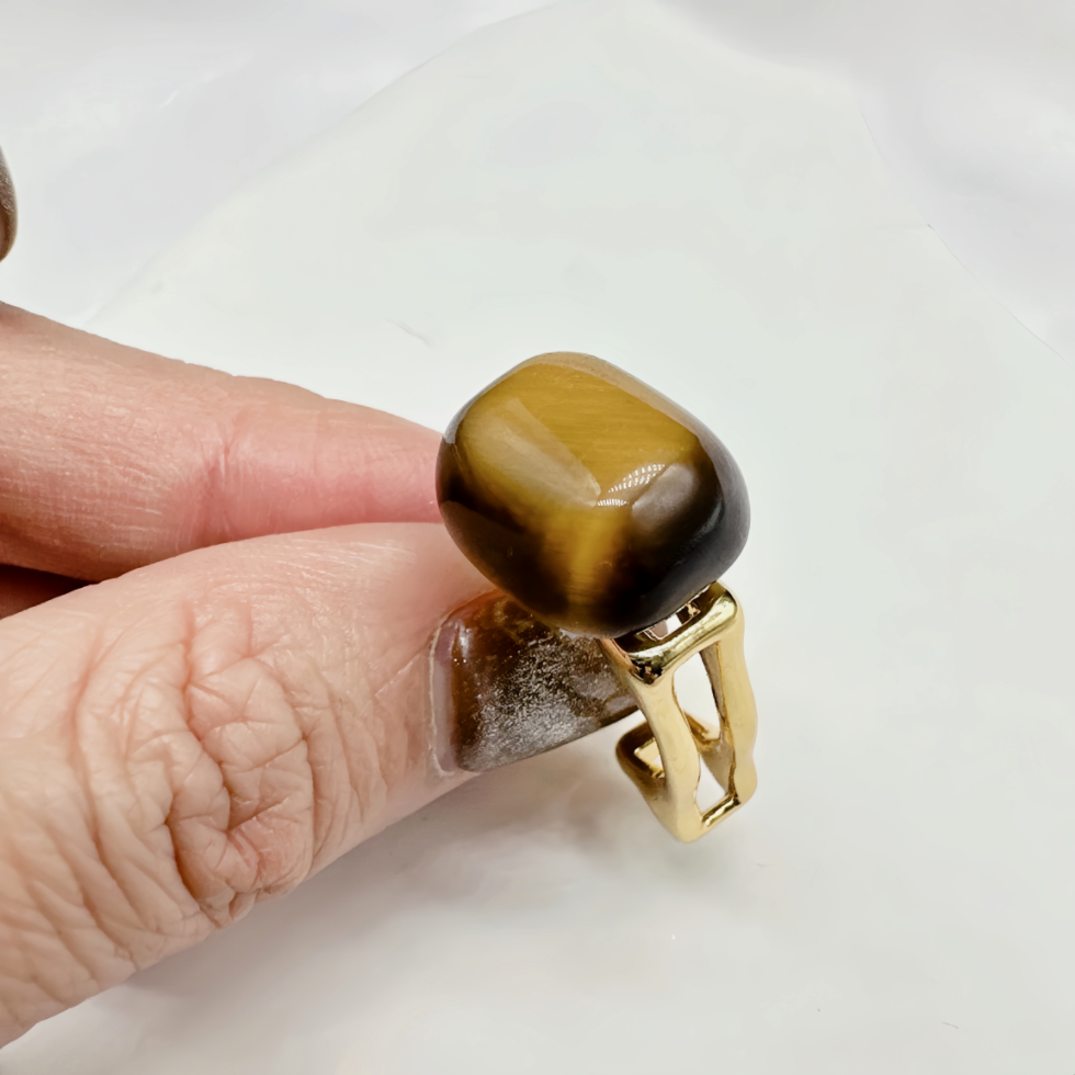 Gold Natural Tiger Eye Open Ring