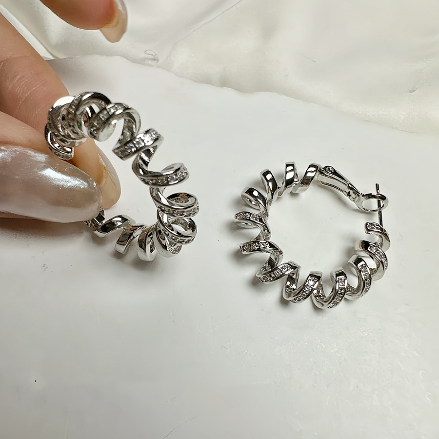 Zircon Inlaid Phone Cord Hoop Earrings