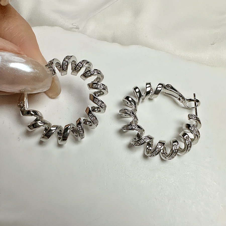 Zircon Inlaid Phone Cord Hoop Earrings