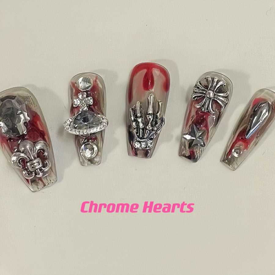Crimson Chrome Hearts Handmade |False nails
