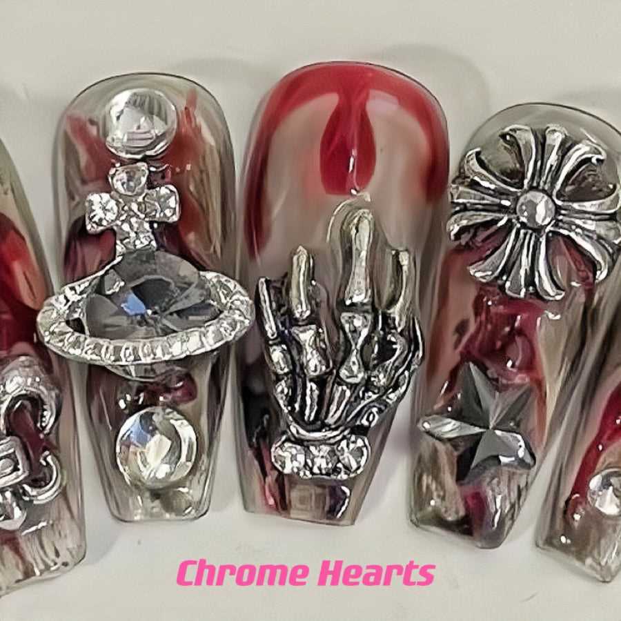Crimson Chrome Hearts Handmade |False nails