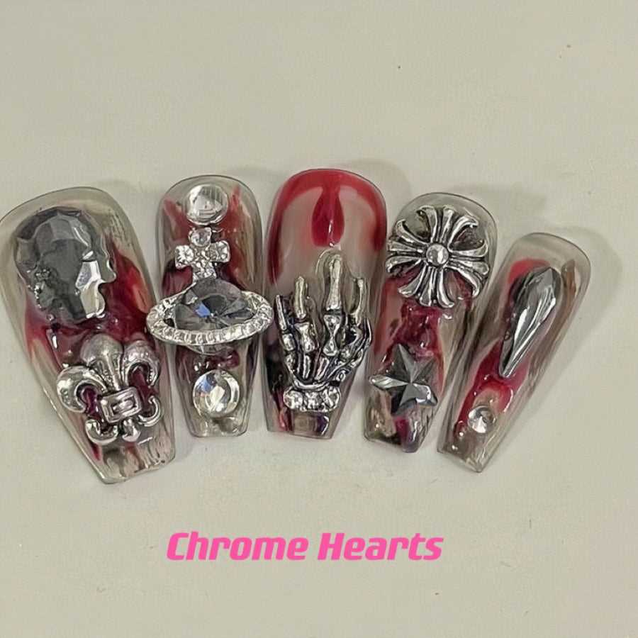 Crimson Chrome Hearts Handmade |False nails