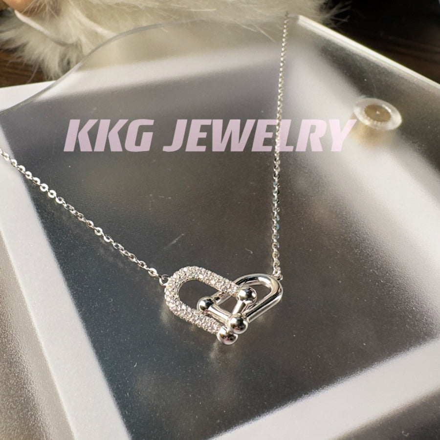 Sterling Silver Zircon Horseshoe Clasp Necklace