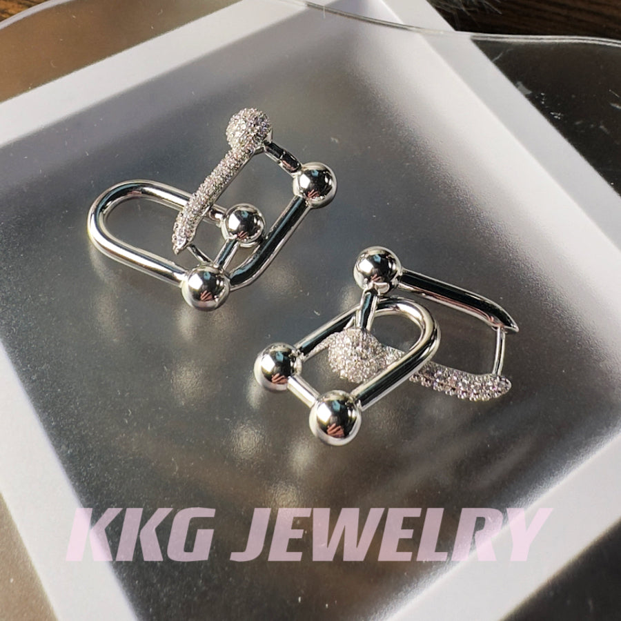 Double U Shaped Clasp Zircon Earrings