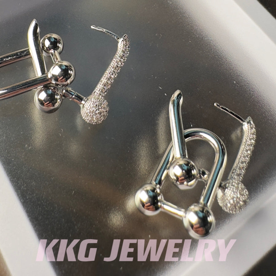 Double U Shaped Clasp Zircon Earrings