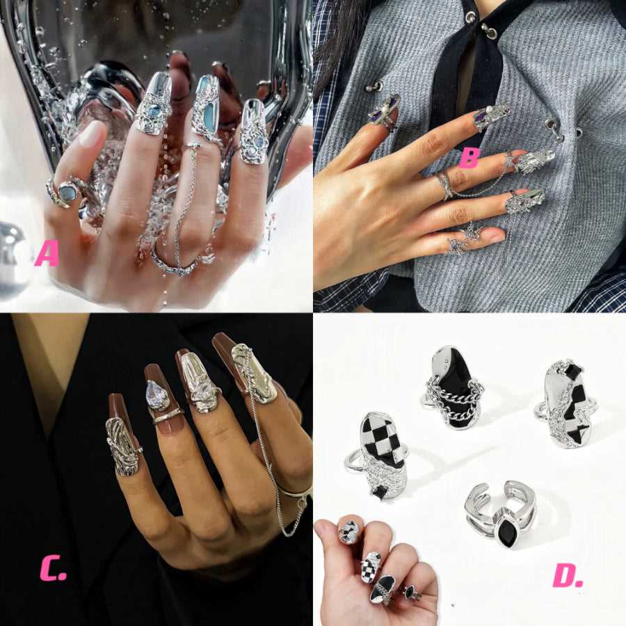 4pcs |Nail Ring Set| Fingertip Ring|Chain Ring