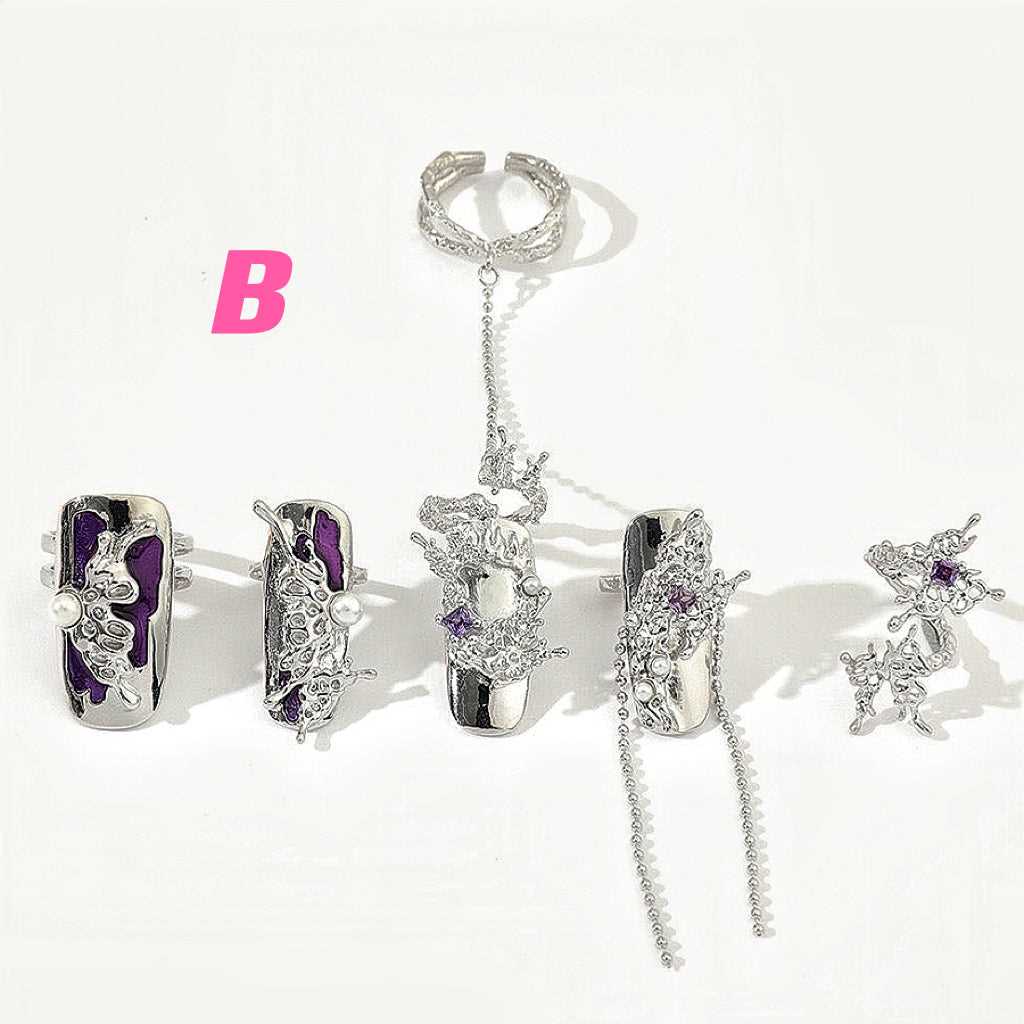 4pcs |Nail Ring Set| Fingertip Ring|Chain Ring