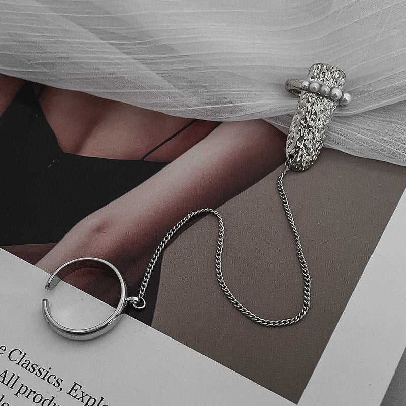 Fingertip Nail Guard|Midi Ring Set|Chain Ring