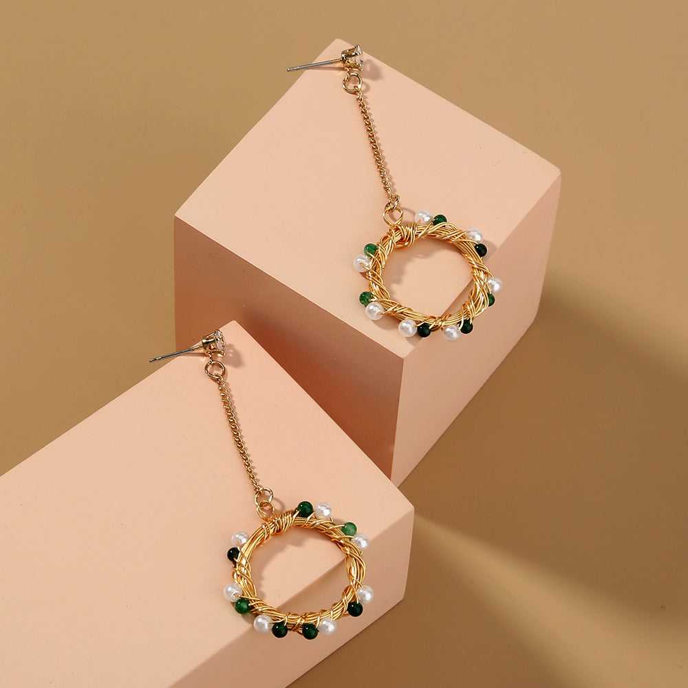 Vintage Gold Hoop Drop FAUX Pearl Earrings