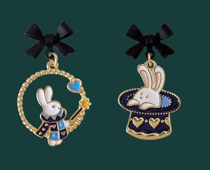 Cute Black Bow Rabbit Baked Finish Pierced|Clip Earring