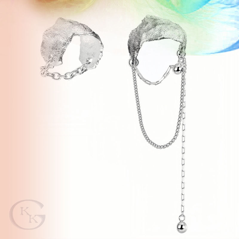 S925 Sterling Silver Texture Forefinger & Ring-Finger Chain Ring