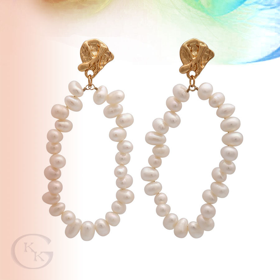 Natural Pearl Dangle Hoop Earring
