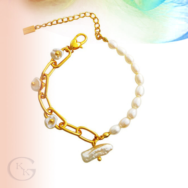 Real Gold Plated Irregular Freshwater Pearl Beaded Design Bracelet