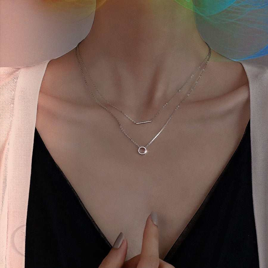 S925 Sterling Silver Double Layered Necklace Circle Pendant
