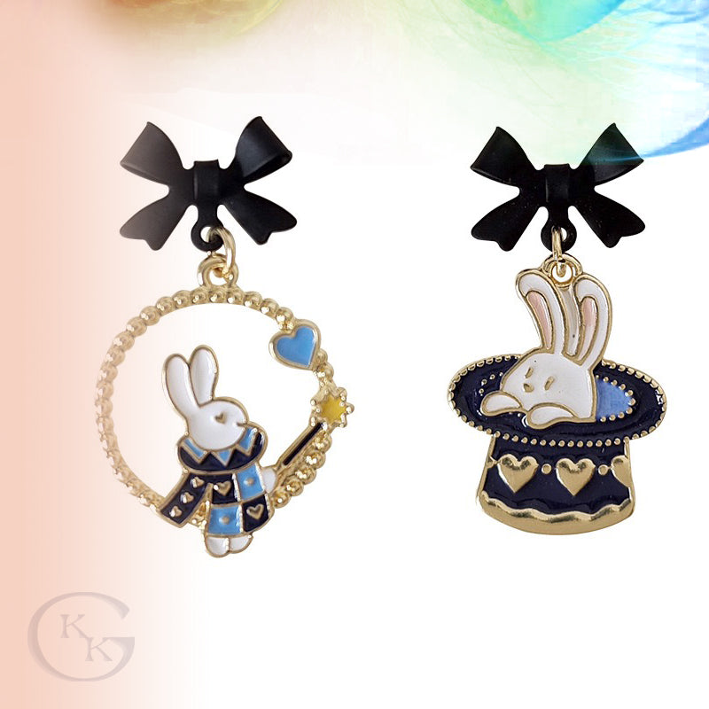 Cute Black Bow Rabbit Baked Finish Pierced|Clip Earring