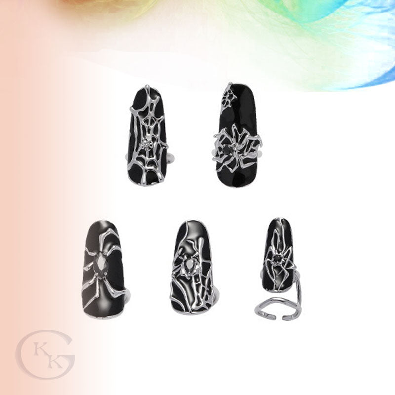 Silver Black Spider|Fingertip Ring|Open Adjustable Ring| Knuckle Ring|