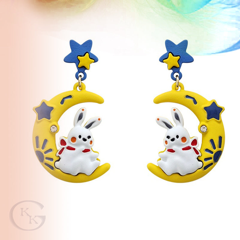 Cute Rabbit Star & Moon Pierced|Clip Earring
