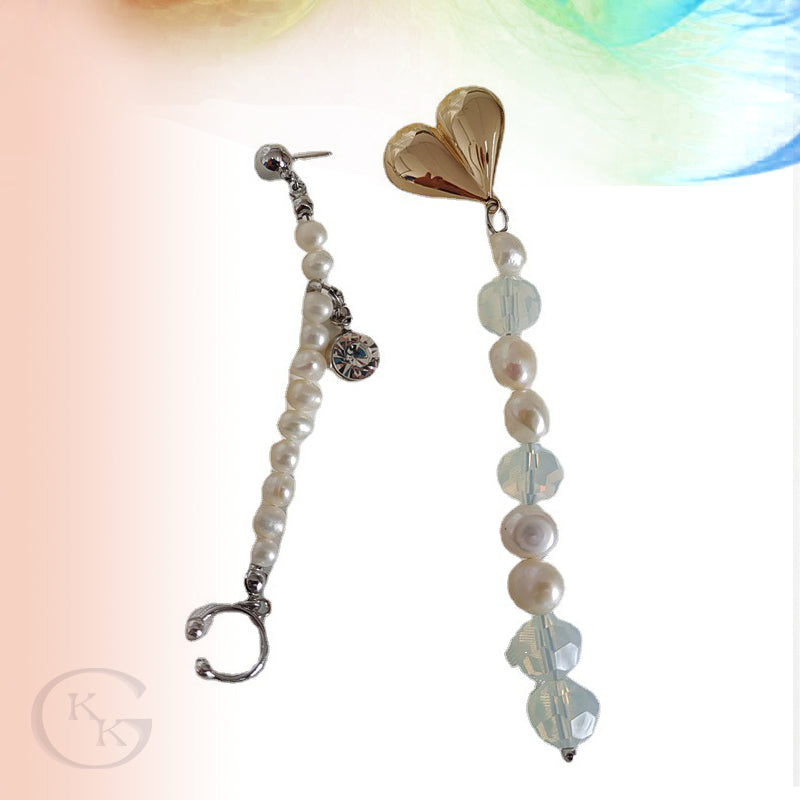 Pearl Zircon Asymmetrical Pierced Earring