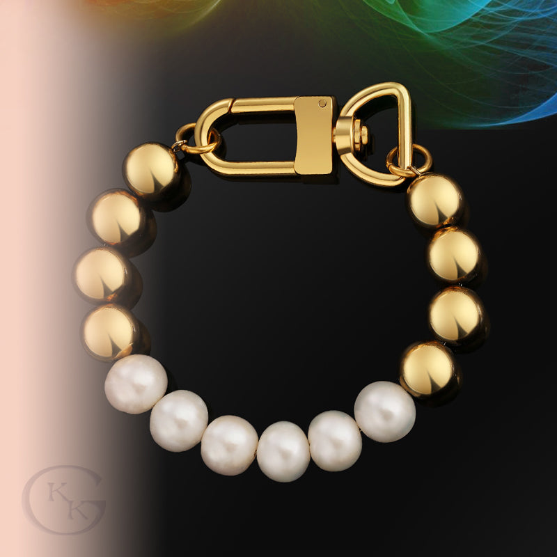 Stainless Steel & 10mm Freshwater Pearl Beaded Buckle Bracelet for Men