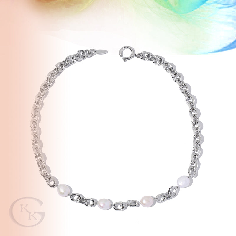 Platinum Plated Brass Natural Freshwater Pearl Necklace