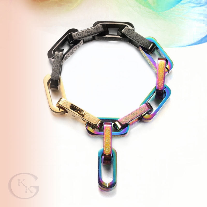 Titanium Steel Daisies Decor Geometric Chain & Buckle Bracelet
