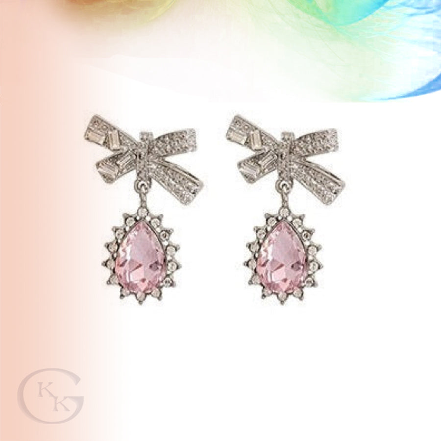 Waterdrop Shaped Zircon & Bow Pierced|Clip Earring