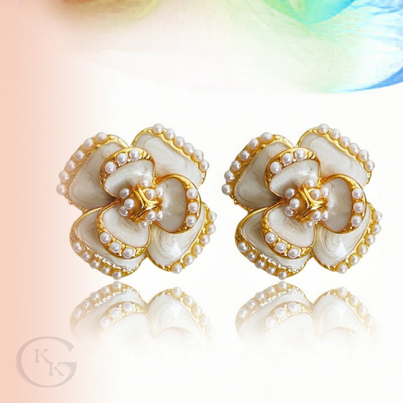 Vintage Real Gold Plated 3D Flower Earrings