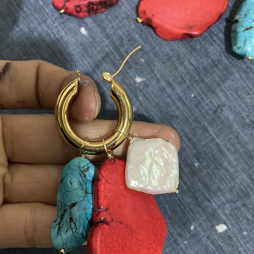 Single Turquoise & Baroque Pearl Earring