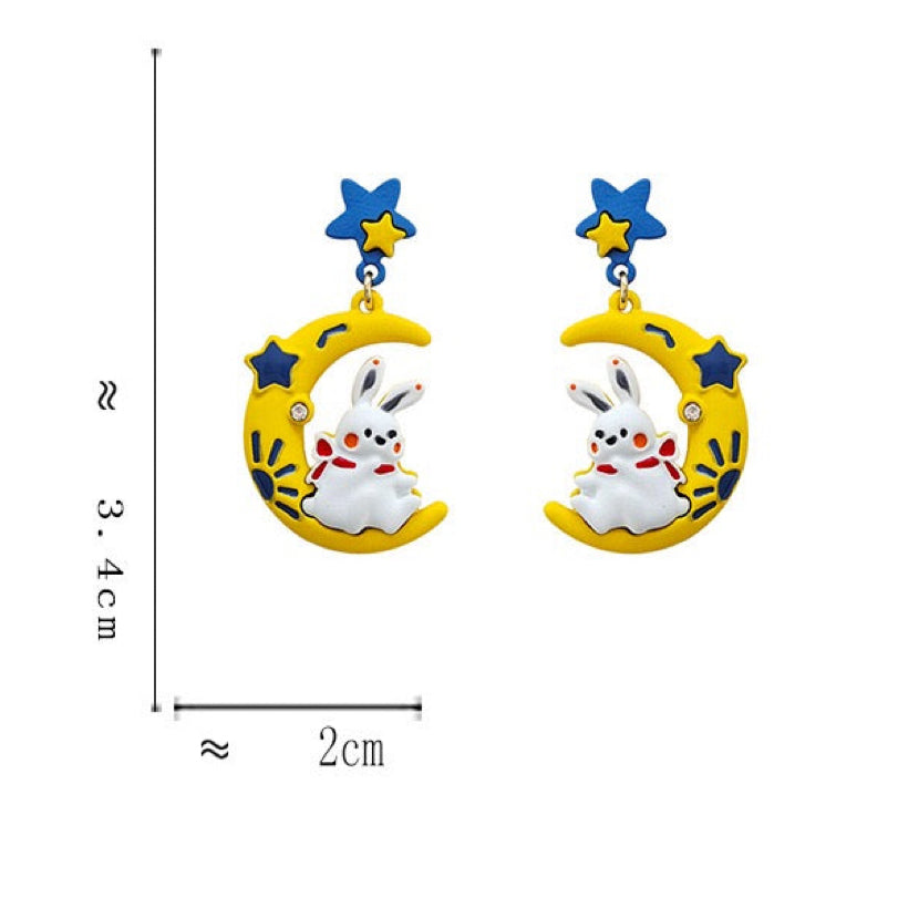 Cute Rabbit Star & Moon Pierced|Clip Earring