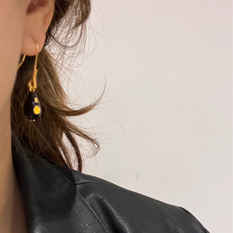 Vintage Irregular Water Drop Enamel Glaze ZIrcon Inlaid Earrings