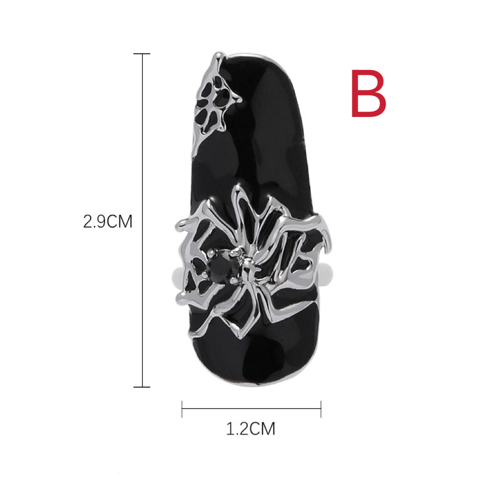 Silver Black Spider|Fingertip Ring|Open Adjustable Ring| Knuckle Ring|